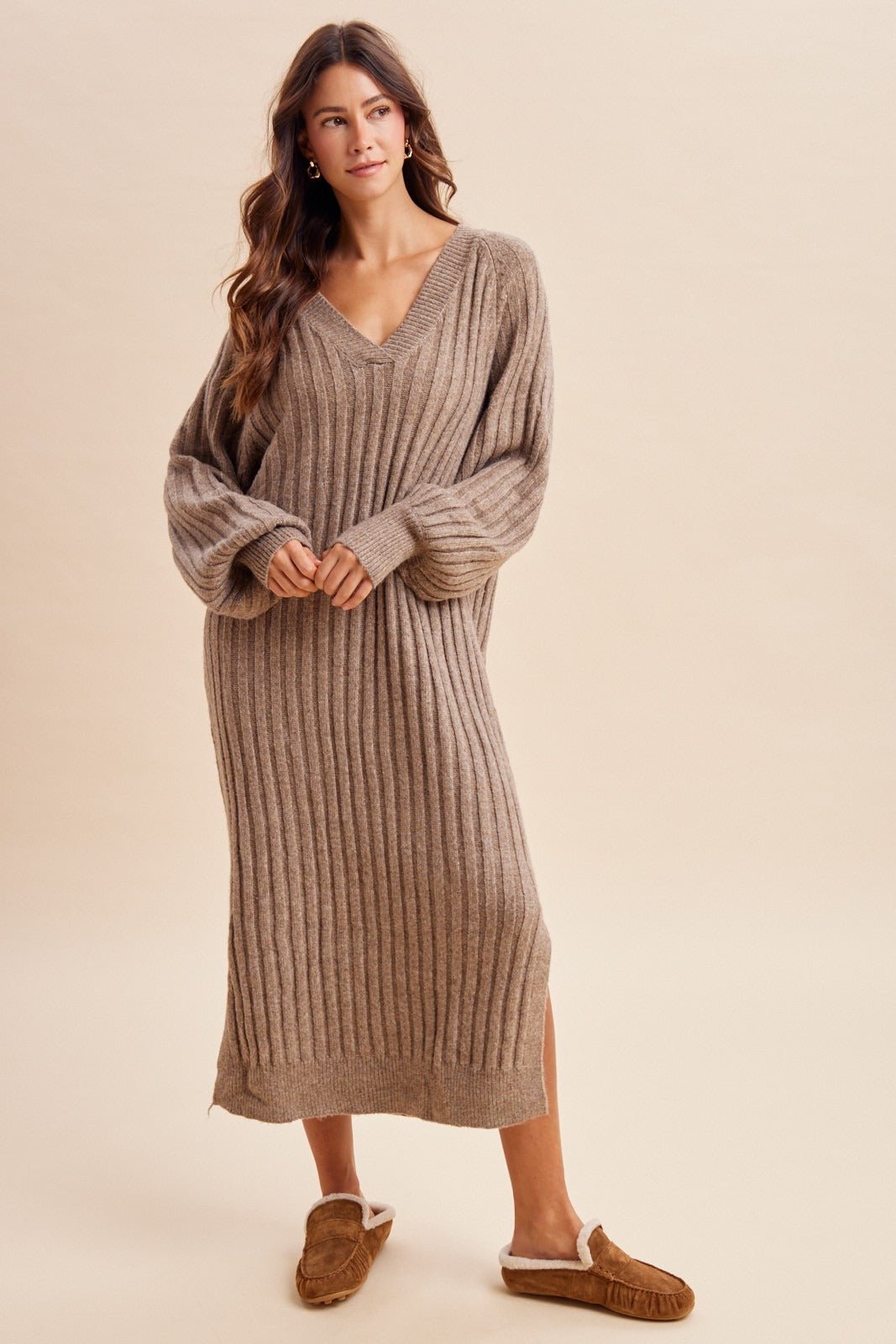 Harlowe Variegated Ribbed V-Neck Sweater Dress - Westly