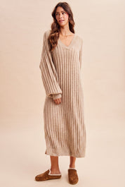 Harlowe Variegated Ribbed V-Neck Sweater Dress - Westly