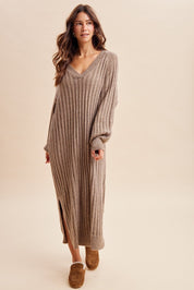Harlowe Variegated Ribbed V-Neck Sweater Dress - Westly