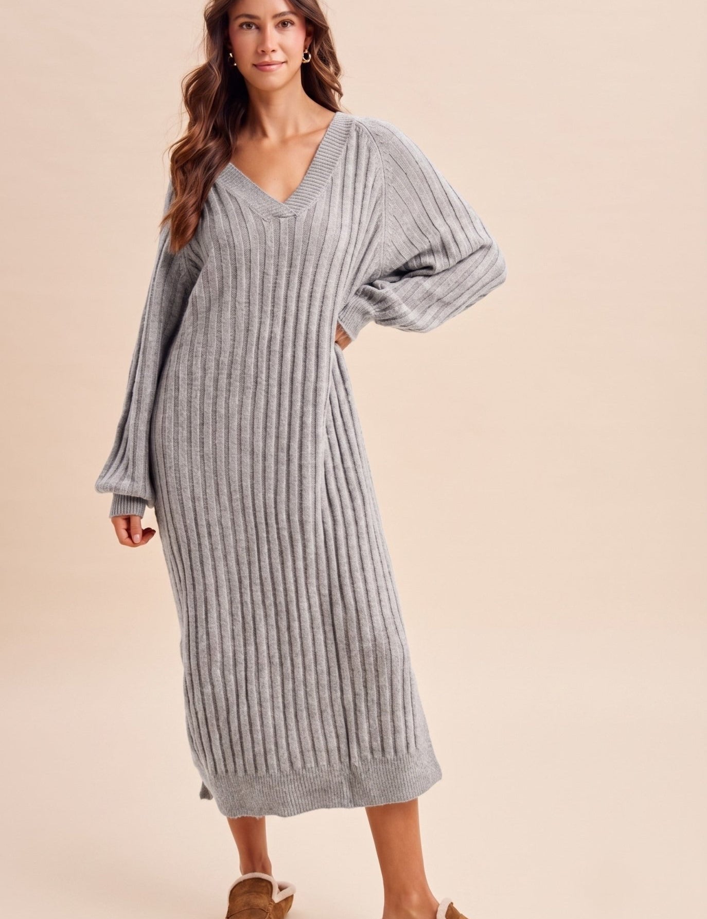 Harlowe Variegated Ribbed V-Neck Sweater Dress - Westly