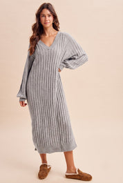 Harlowe Variegated Ribbed V-Neck Sweater Dress - Westly