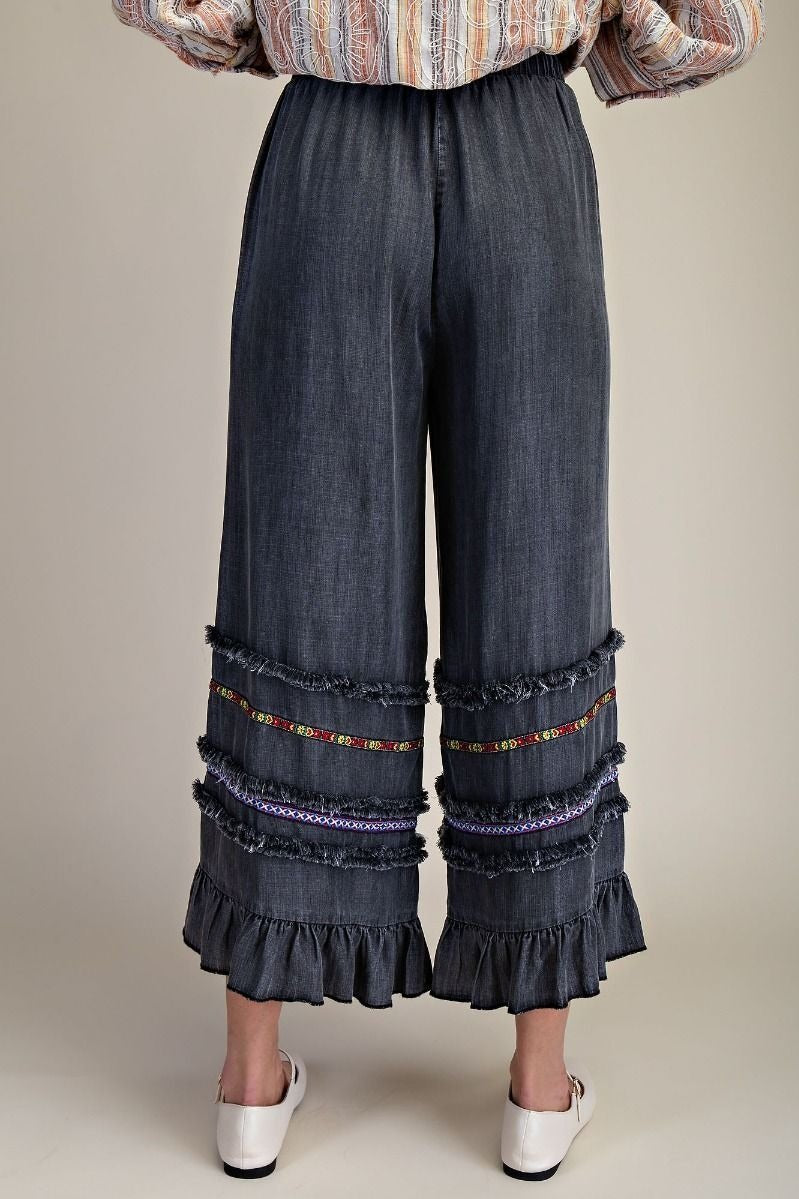 Harmony Ruffle Bottom Stone Washed Chambray Pants - Westly