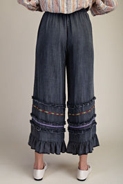 Harmony Ruffle Bottom Stone Washed Chambray Pants - Westly
