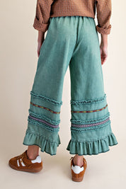 Harmony Ruffle Bottom Stone Washed Chambray Pants - Westly