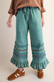 Harmony Ruffle Bottom Stone Washed Chambray Pants - Westly