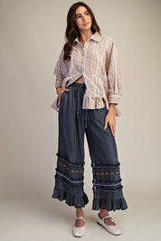 Harmony Ruffle Bottom Stone Washed Chambray Pants - Westly