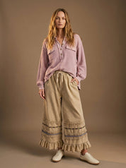 Harmony Ruffle Bottom Stone Washed Chambray Pants - Westly