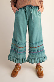 Harmony Ruffle Bottom Stone Washed Chambray Pants - Westly