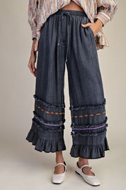 Harmony Ruffle Bottom Stone Washed Chambray Pants - Westly