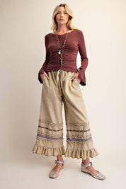 Harmony Ruffle Bottom Stone Washed Chambray Pants - Westly