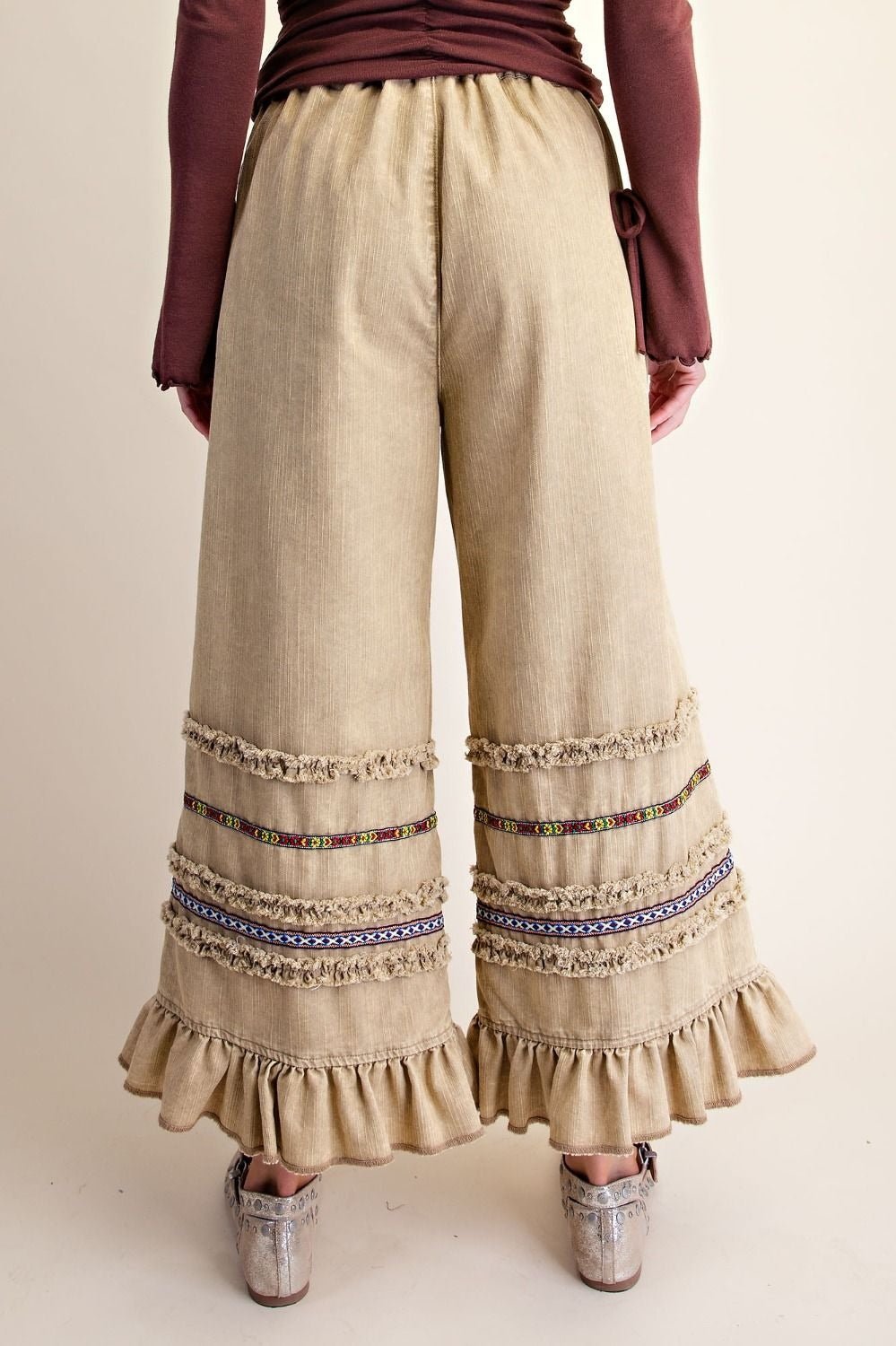 Harmony Ruffle Bottom Stone Washed Chambray Pants - Westly