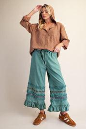 Harmony Ruffle Bottom Stone Washed Chambray Pants - Westly
