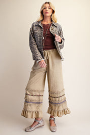 Harmony Ruffle Bottom Stone Washed Chambray Pants - Westly