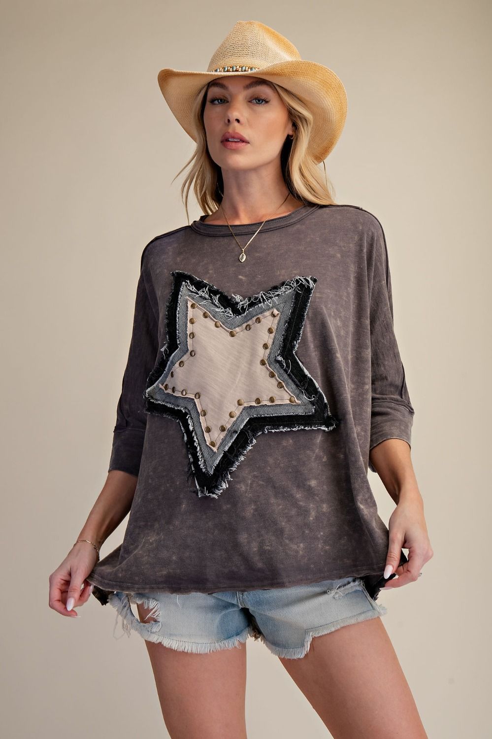 Harper Star Patch 3/4 Sleeve Top - Westly