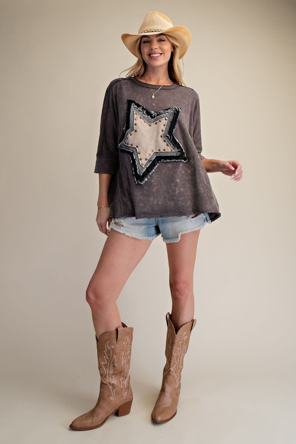 Harper Star Patch 3/4 Sleeve Top - Westly