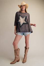 Harper Star Patch 3/4 Sleeve Top - Westly