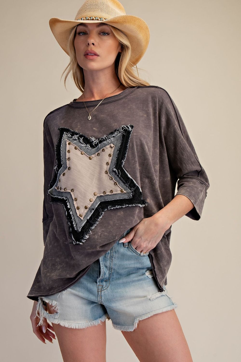 Harper Star Patch 3/4 Sleeve Top - Westly