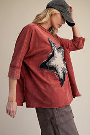 Harper Star Patch 3/4 Sleeve Top - Westly
