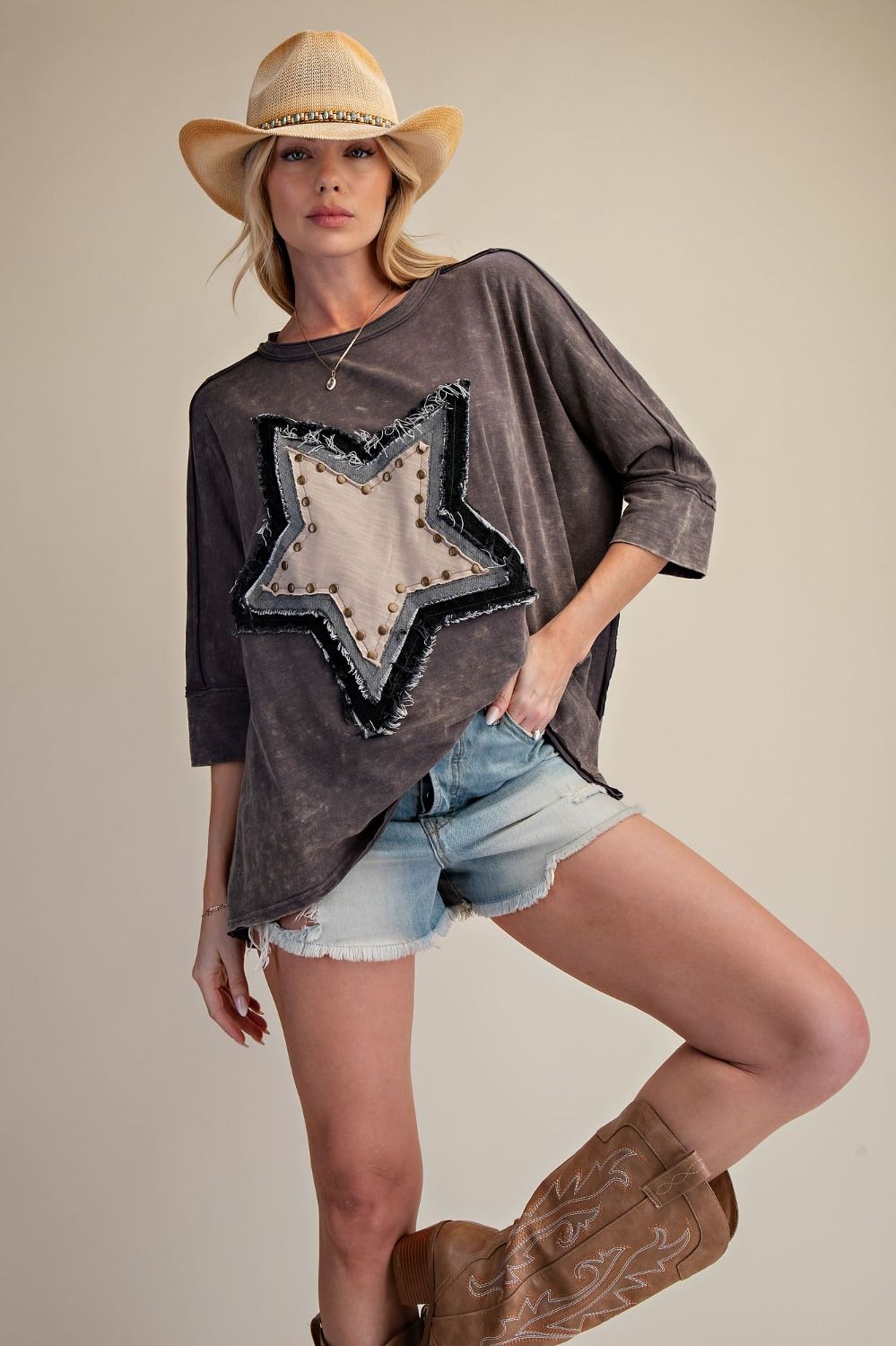 Harper Star Patch 3/4 Sleeve Top - Westly