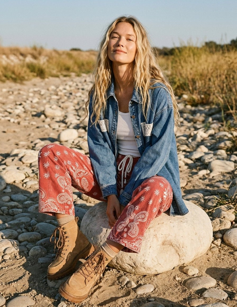 Harper Washed Denim Lace Trim Shacket - Westly