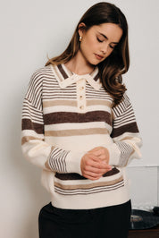 Harrow Stripe Polo Sweater - White Multi Stripe