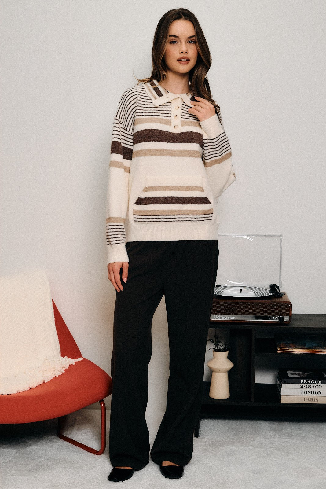 Harrow Stripe Polo Sweater - White Multi Stripe