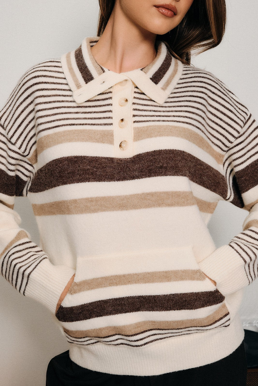 Harrow Stripe Polo Sweater - White Multi Stripe