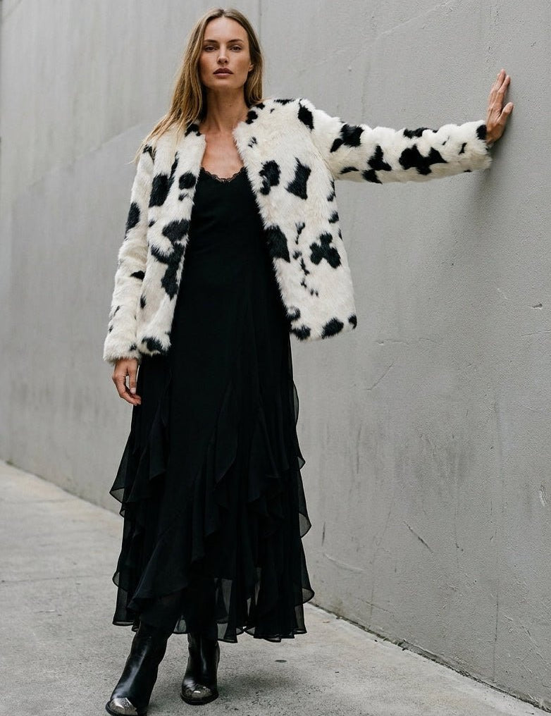 Hartwell Cow Print Faux Fur Jacket - Westly