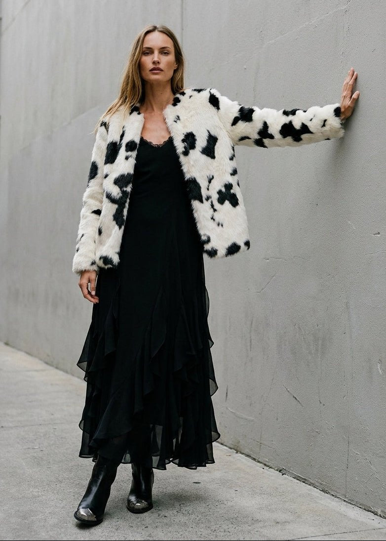 Hartwell Cow Print Faux Fur Jacket - Westly