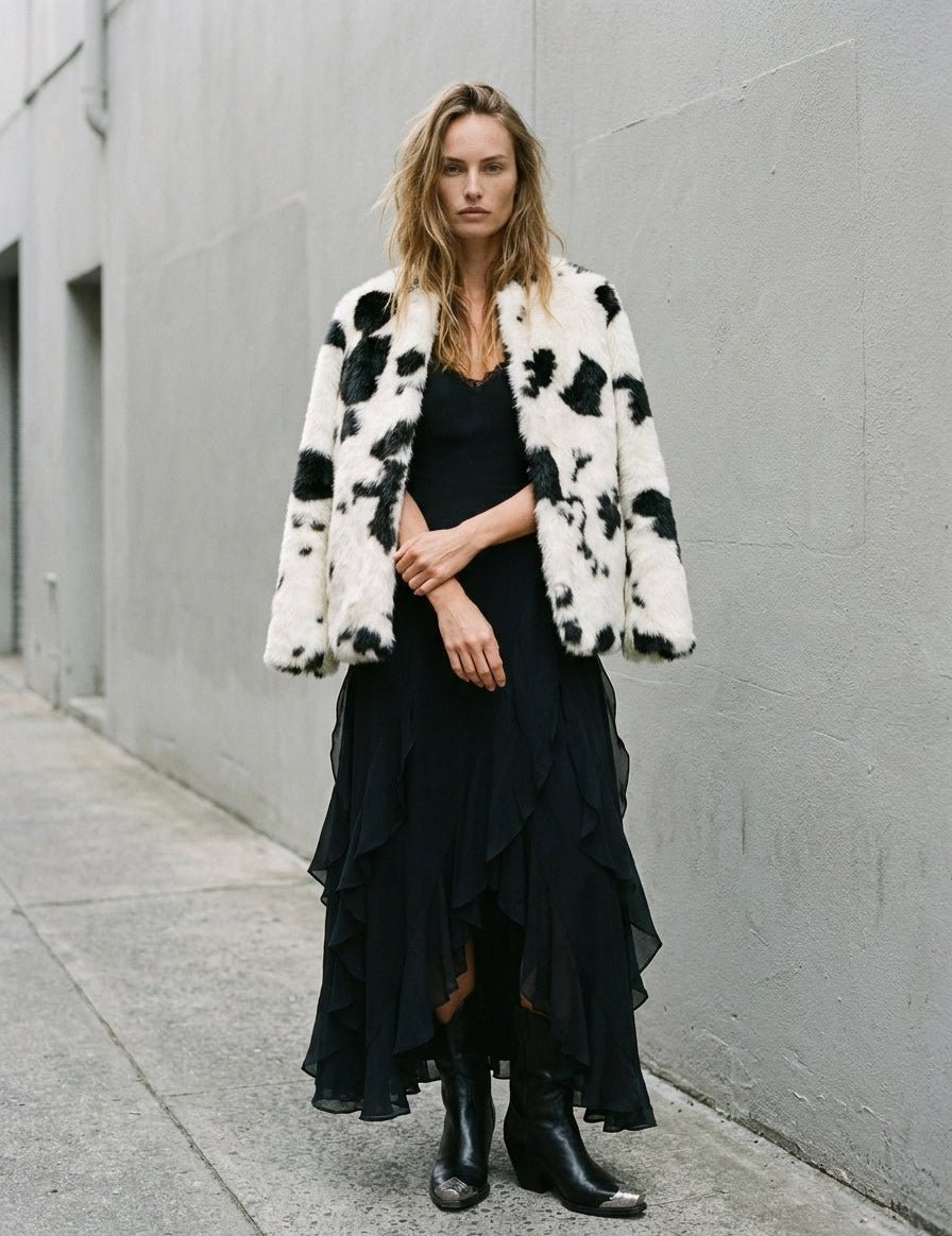Hartwell Cow Print Faux Fur Jacket - Westly