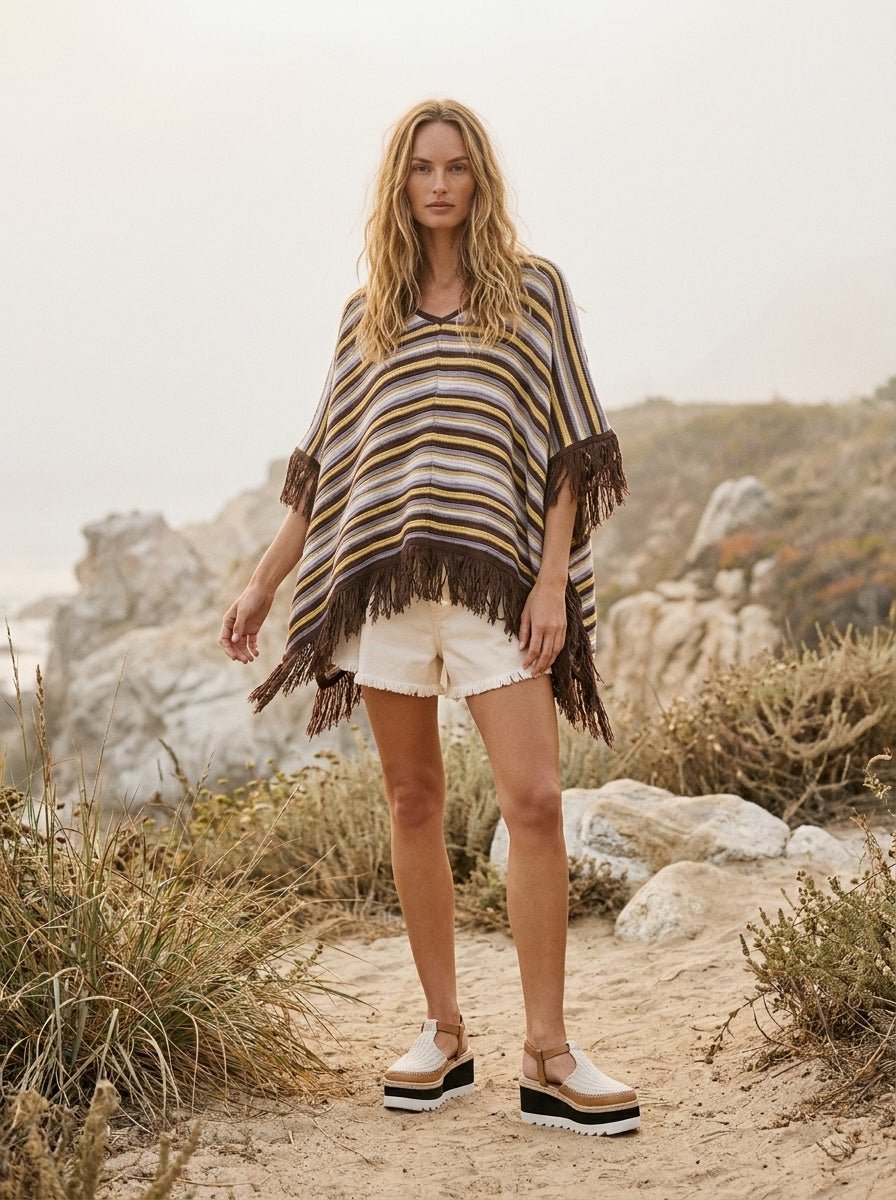 Harvest Moon Knit Tassel Poncho Top - Westly