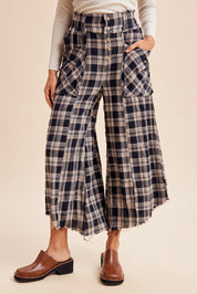 Harvest Washed Plaid Wide Leg Culottes - Westly