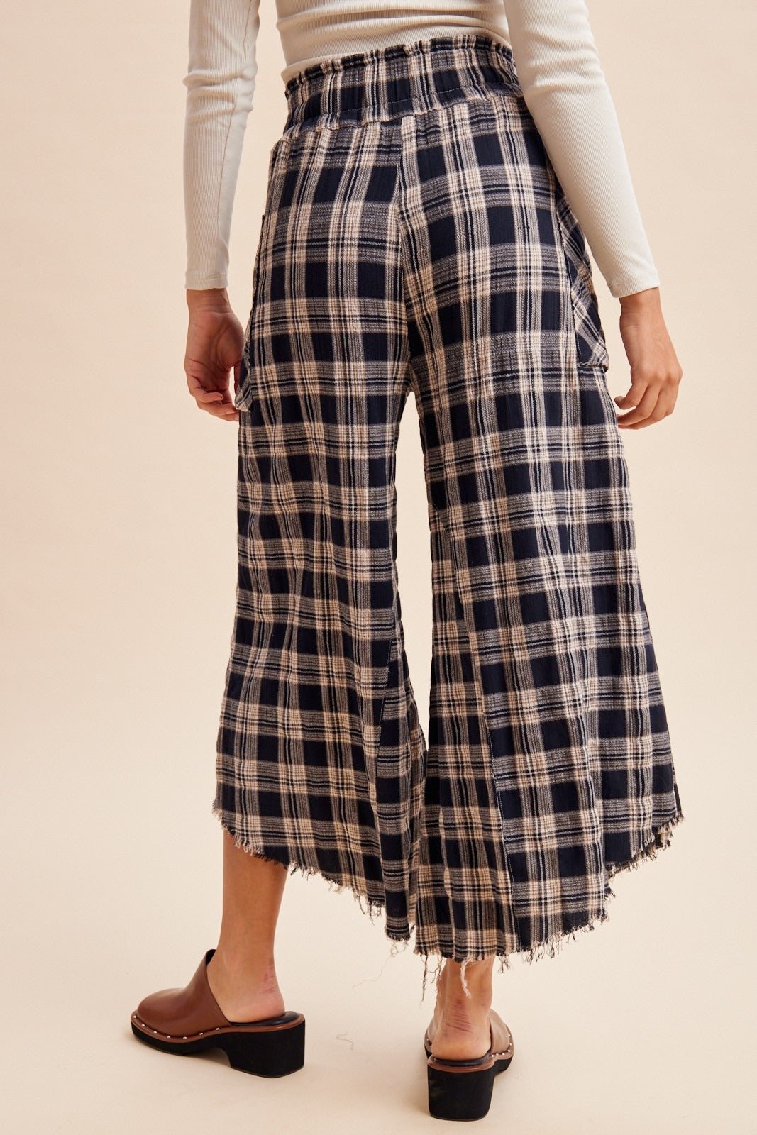 Harvest Washed Plaid Wide Leg Culottes - Westly