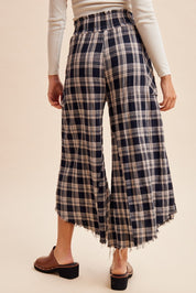 Harvest Washed Plaid Wide Leg Culottes - Westly