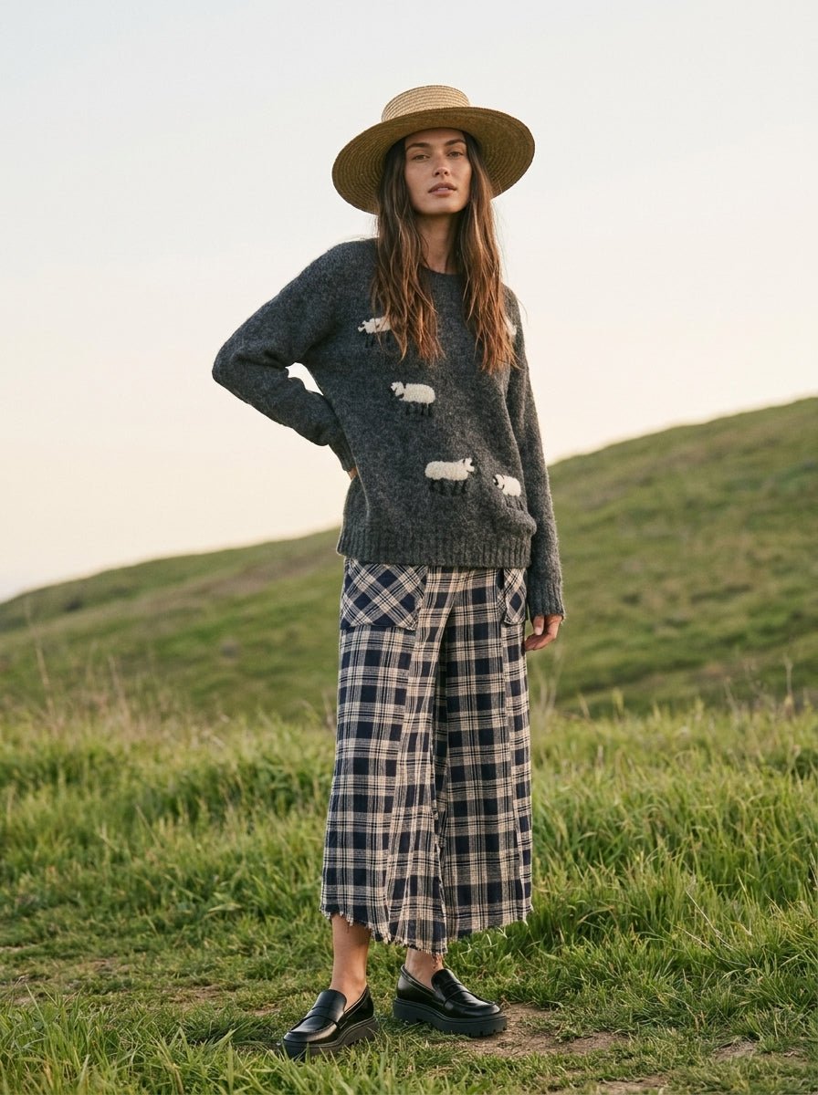 Harvest Washed Plaid Wide Leg Culottes - Westly
