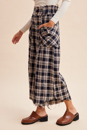 Harvest Washed Plaid Wide Leg Culottes - Westly