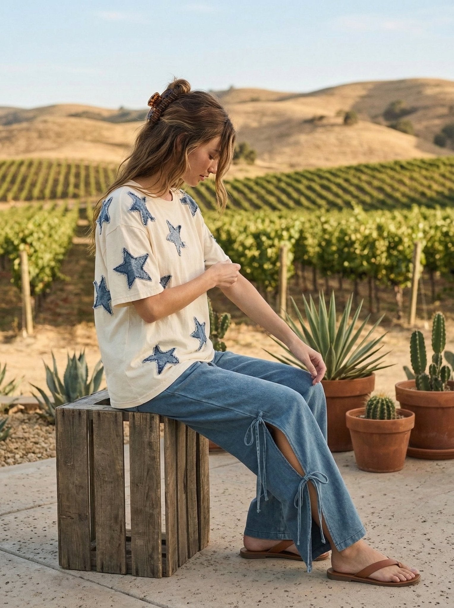 Hayden Denim Star Patch Oversized Tee - Westly