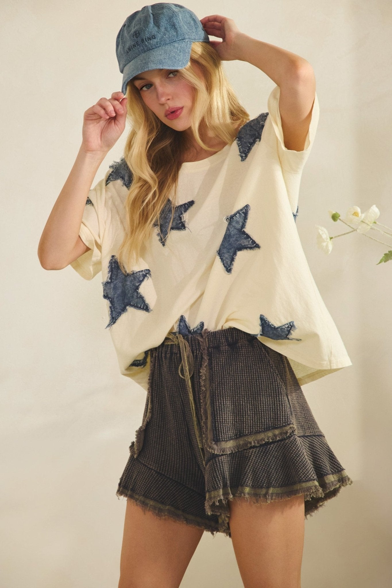 Hayden Denim Star Patch Oversized Tee - Westly