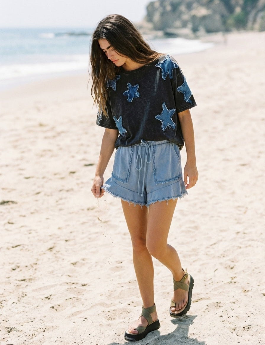 Hayden Denim Star Patch Oversized Tee - Westly