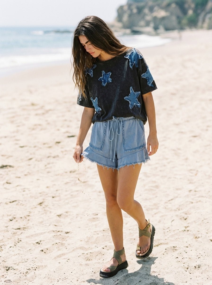 Hayden Denim Star Patch Oversized Tee - Westly