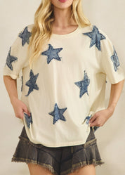 Hayden Denim Star Patch Oversized Tee - Westly