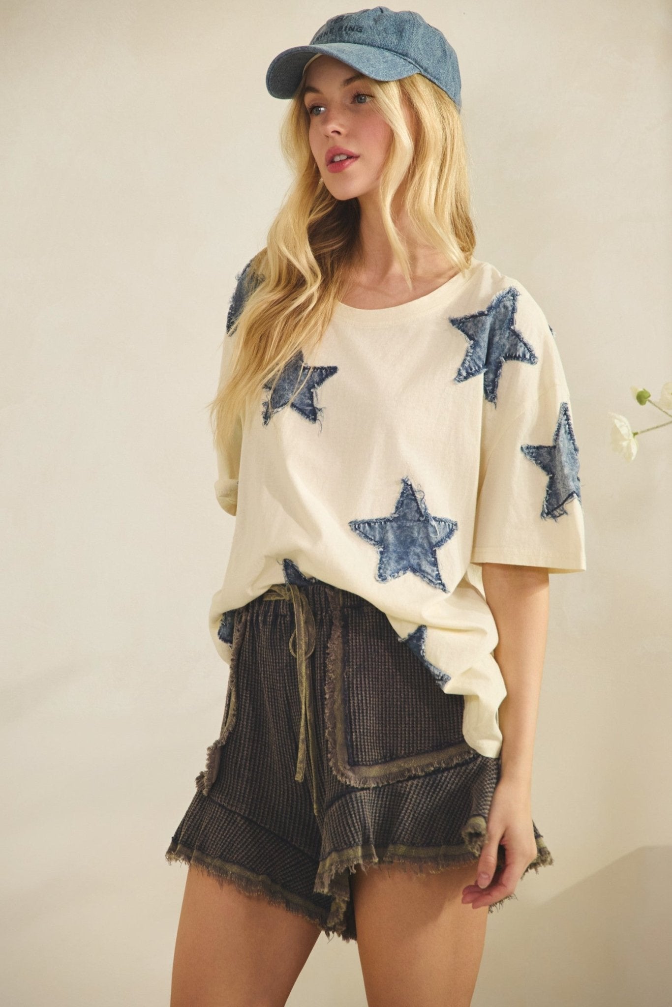 Hayden Denim Star Patch Oversized Tee - Westly