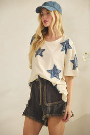 Hayden Denim Star Patch Oversized Tee - Westly