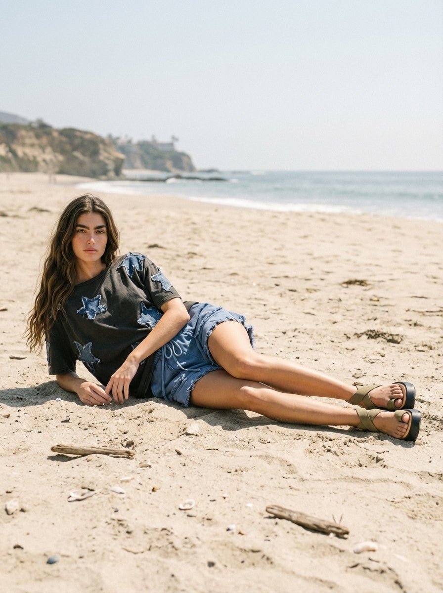 Hayden Denim Star Patch Oversized Tee - Westly