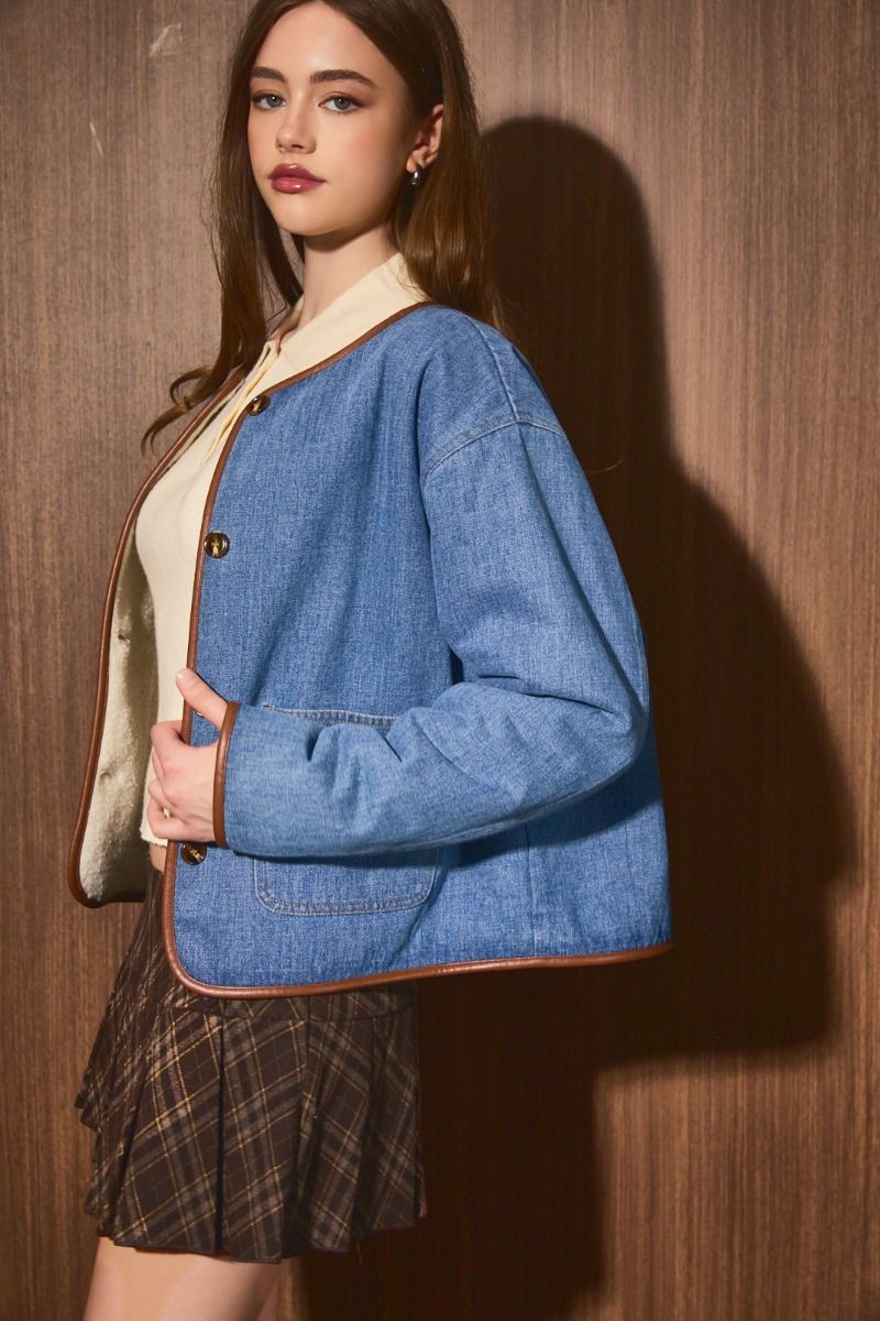 Hayward Reversible Denim Fleece Jacket in Denim Cream - product photo 4