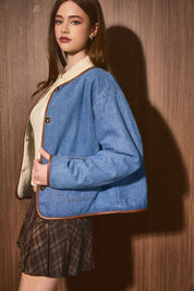 Hayward Reversible Denim Fleece Jacket in Denim Cream - product photo 4