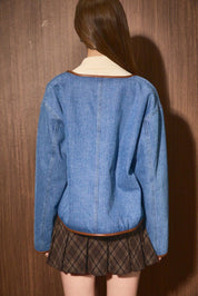 Hayward Reversible Denim Fleece Jacket in Denim Cream - product photo 5