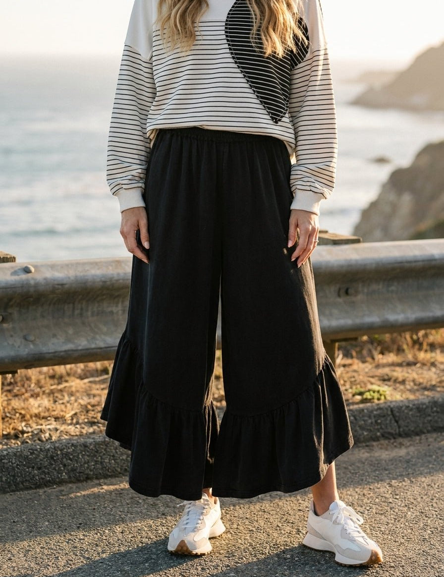Hazel Ruffle Bottom Washed Pants - Westly