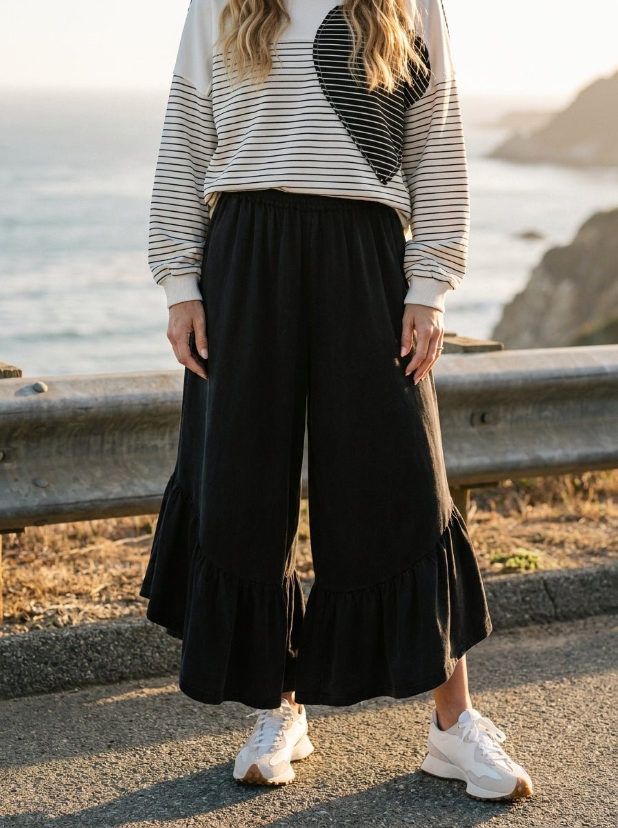 Hazel Ruffle Bottom Washed Pants - Westly
