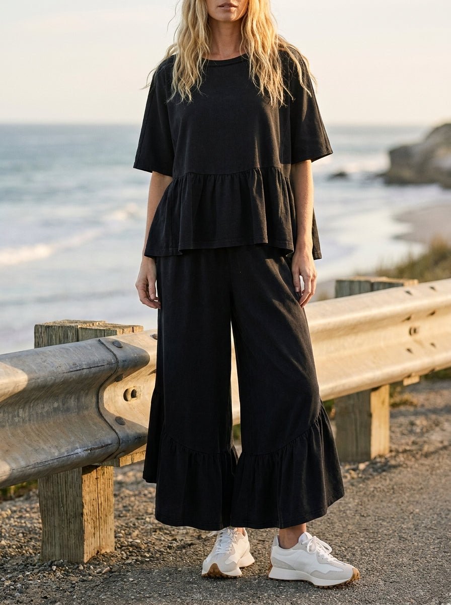 Hazel Ruffle Bottom Washed Pants - Westly